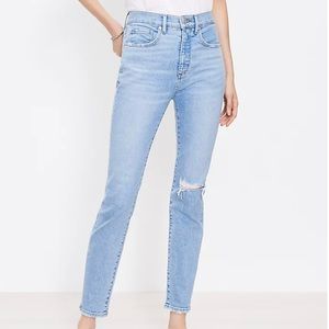LOFT Destructed High Rise Skinny Ankle Jeans